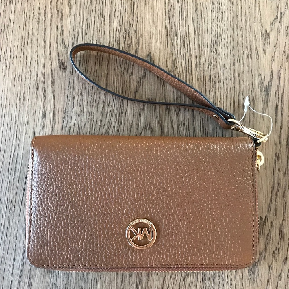 Michael Kors Wristlet wallet phone case brown